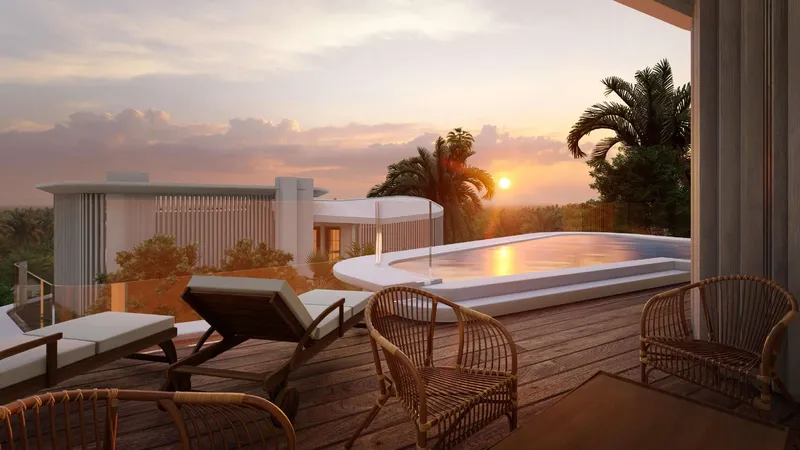 Mandrem: pool terrace at sunset