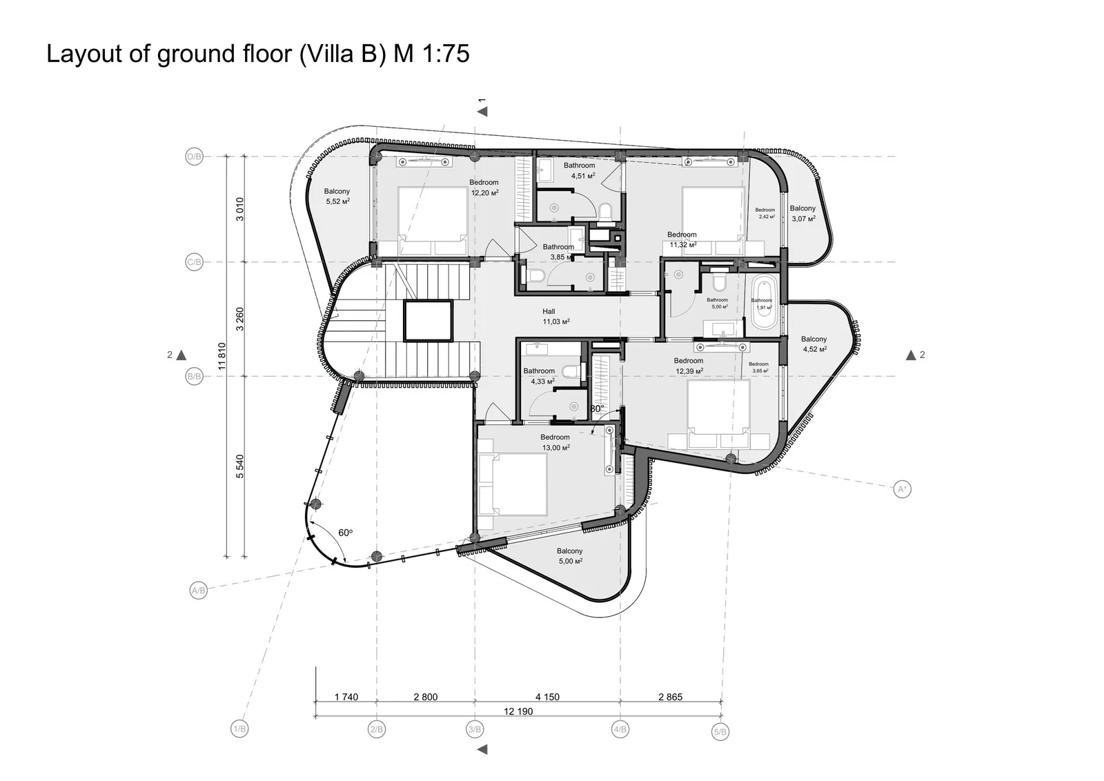 Villa B: first floor plan