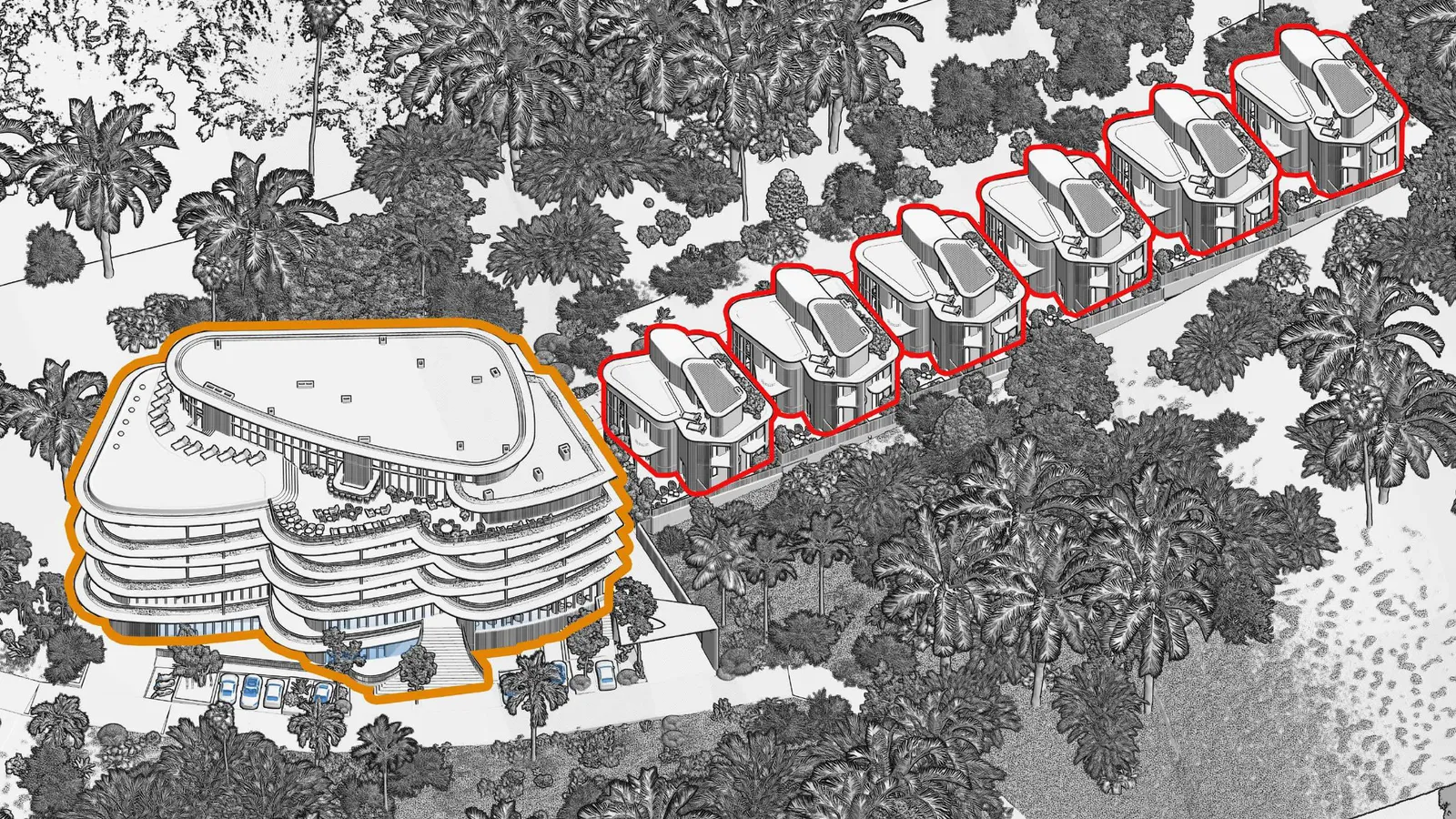 Mandrem: schematic site view of the hotel and six villas
