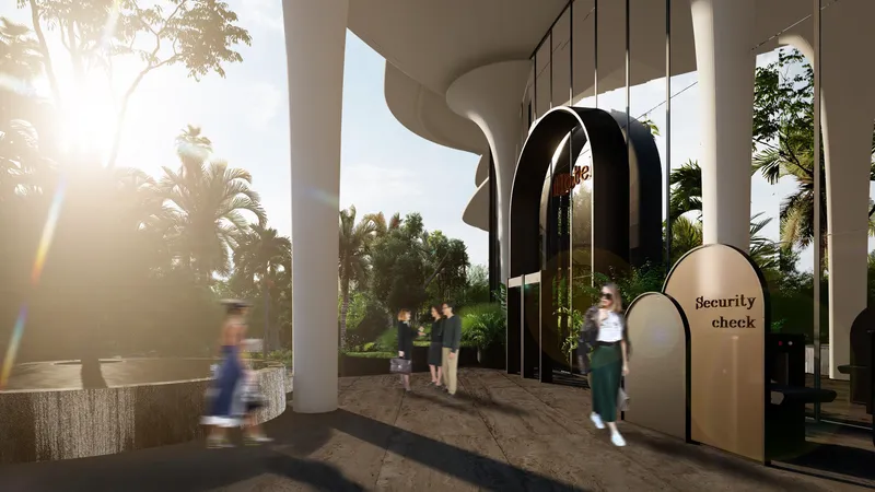 Hotel entrance with an arched portal